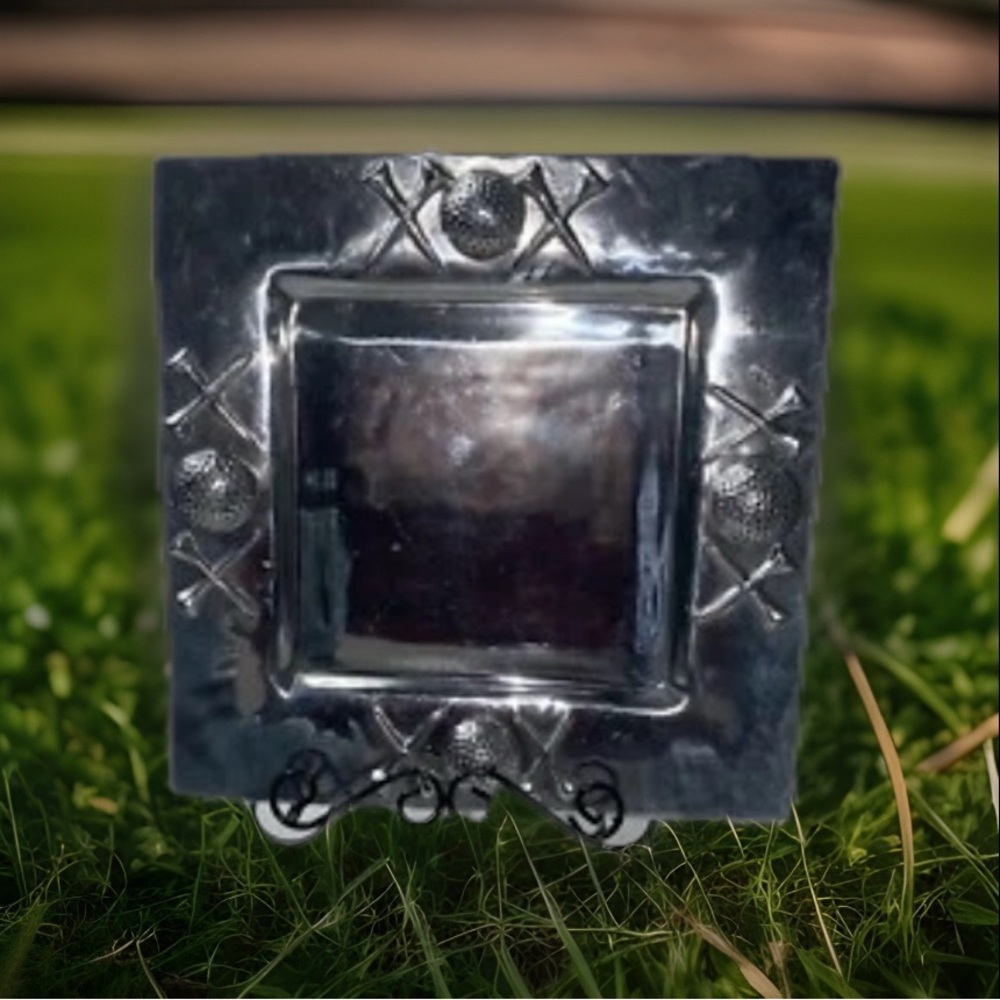 Simply Pewter Golf Polished Aluminum 12"X 12" Square Serving Platter Tees/Ball